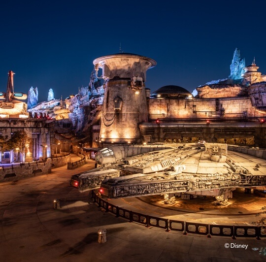 The Millennium Falcon sits center stage at Star Wars: Galaxy's Edge.